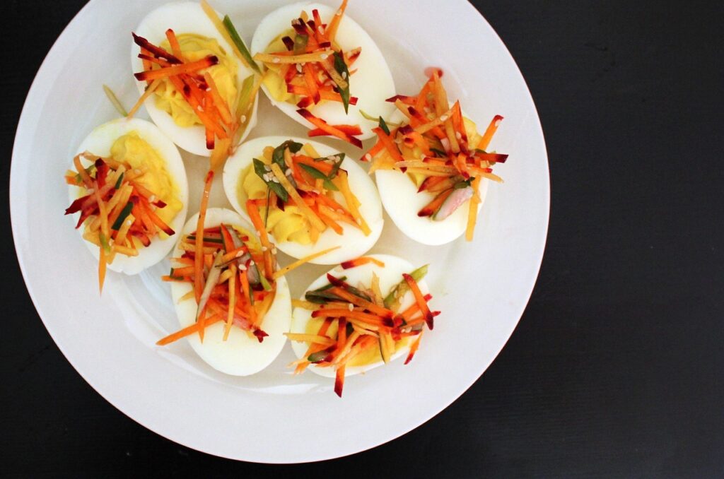 deviled eggs, food, chef, personal chef, catering, appetizer, meal, cuisine, dish, starter, eat, yellow, yoke, banh mi, vietnamese, delicious, gourmet, healthy, fresh, egg, party, stuffed, plate, snack, yolk, deviled, hard-boiled, mustard, pickled, cucumber, carrots, pickles, sprinkled, garnish, easter, d'oeuvre, cooking, celebration, spices, holiday, cold, ingredients, hors, deviled eggs, deviled eggs, deviled eggs, deviled eggs, deviled eggs