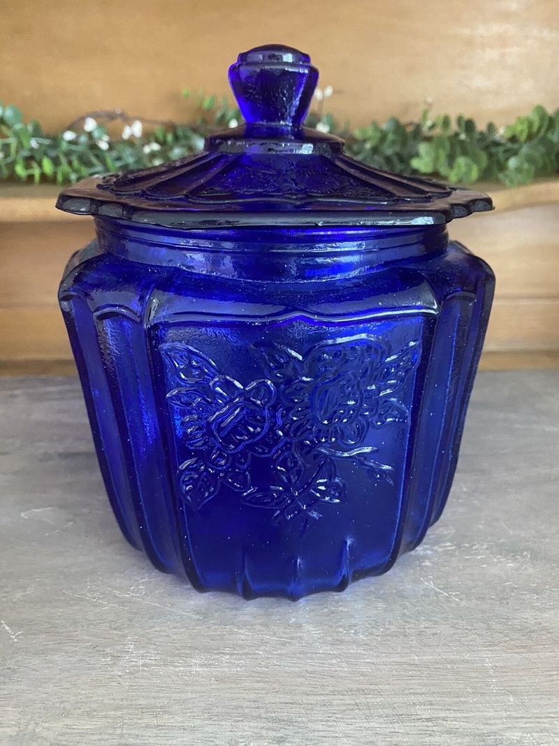 Blue Depression Glass Jar