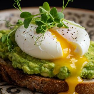avocado, toast, egg, poached, breakfast, food, healthy, green, yolk, microgreens, pepper, plate, brunch, meal, delicious, closeup, nutrition, morning, simple, dish, vegetarian, fresh, grain, bread, ripe