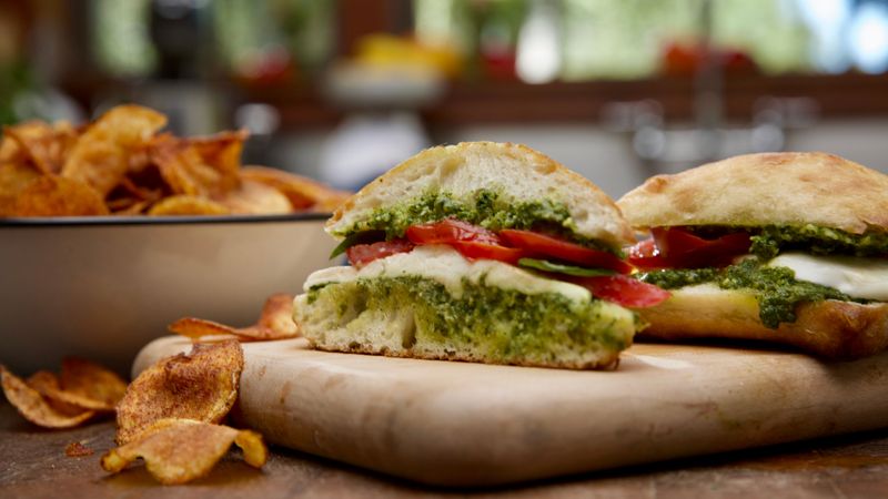 Pesto and Mozzarella Sandwich