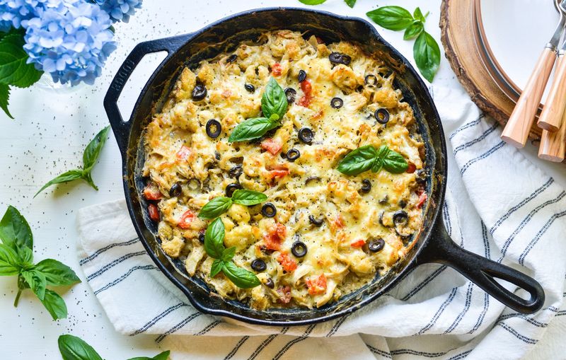 Mediterranean Cauliflower Broccoli Casserole
