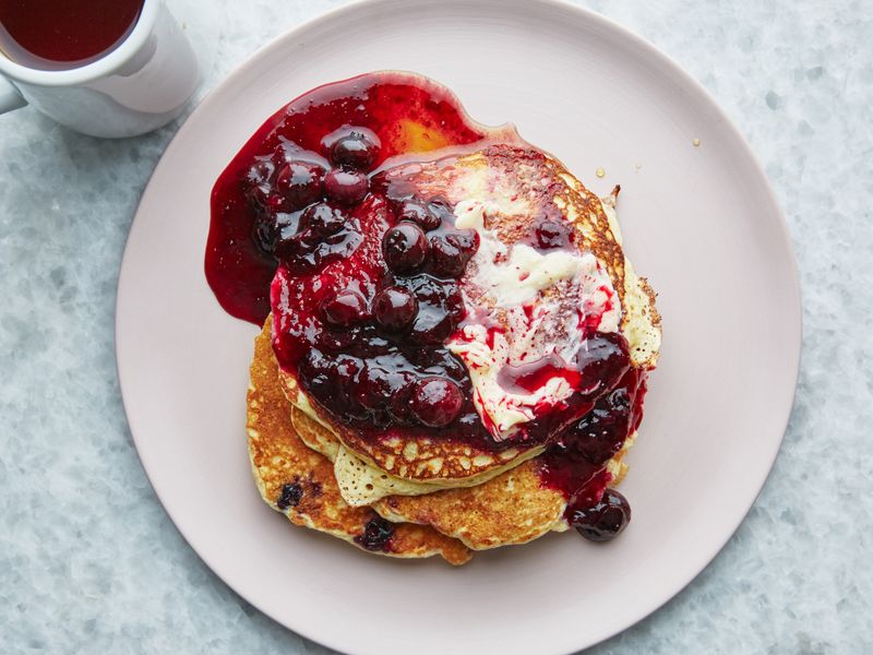 Ricotta Pancakes with Honeycomb Butter