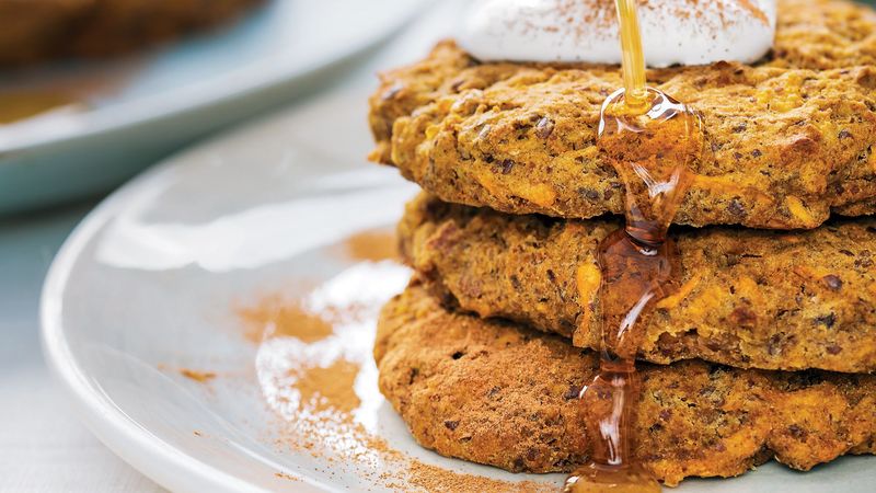 Sweet Potato Pancakes with Bourbon Syrup
