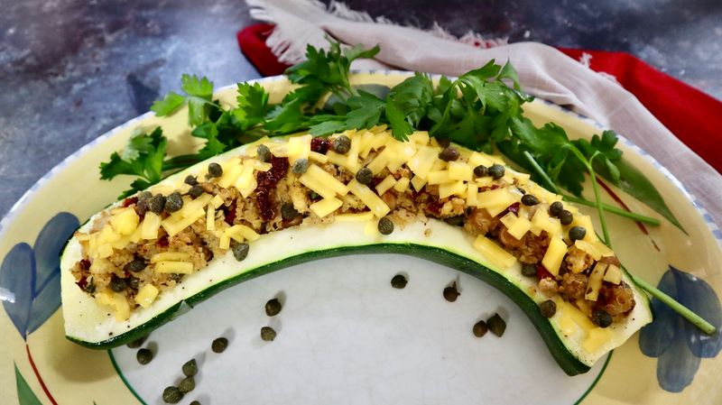 Quinoa and Black Bean Stuffed Zucchini