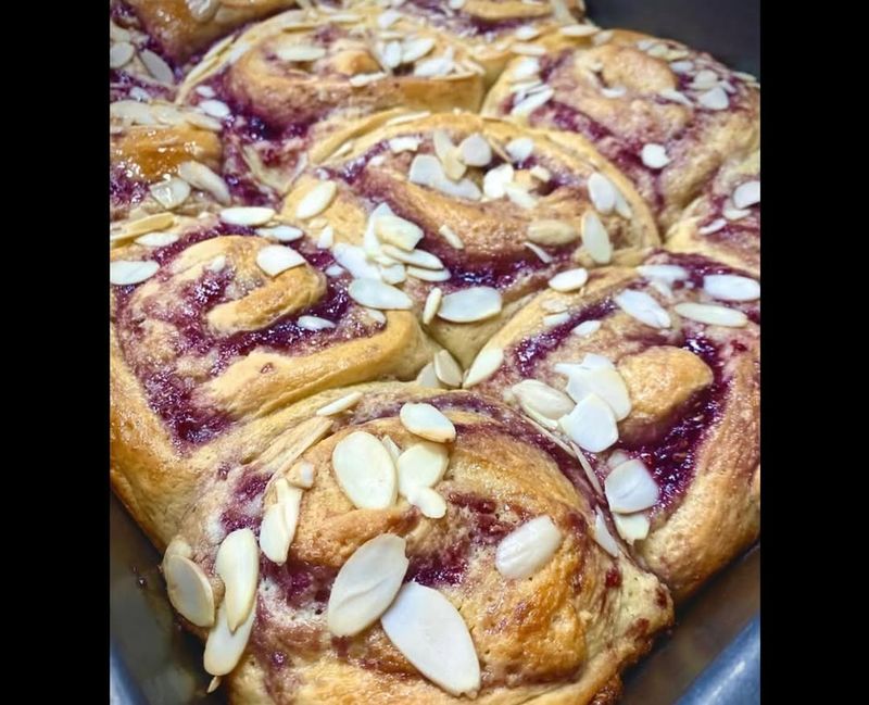 Raspberry Almond Cinnamon Rolls