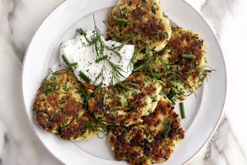 Zucchini Fritters with Yogurt Sauce