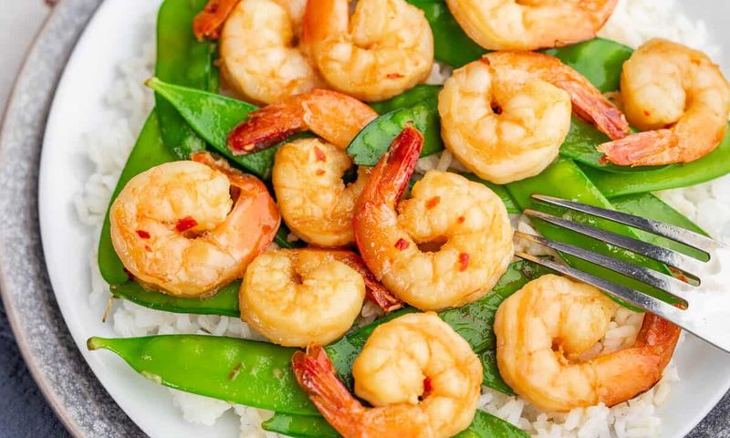 Spicy Honey Garlic Shrimp and Snap Peas