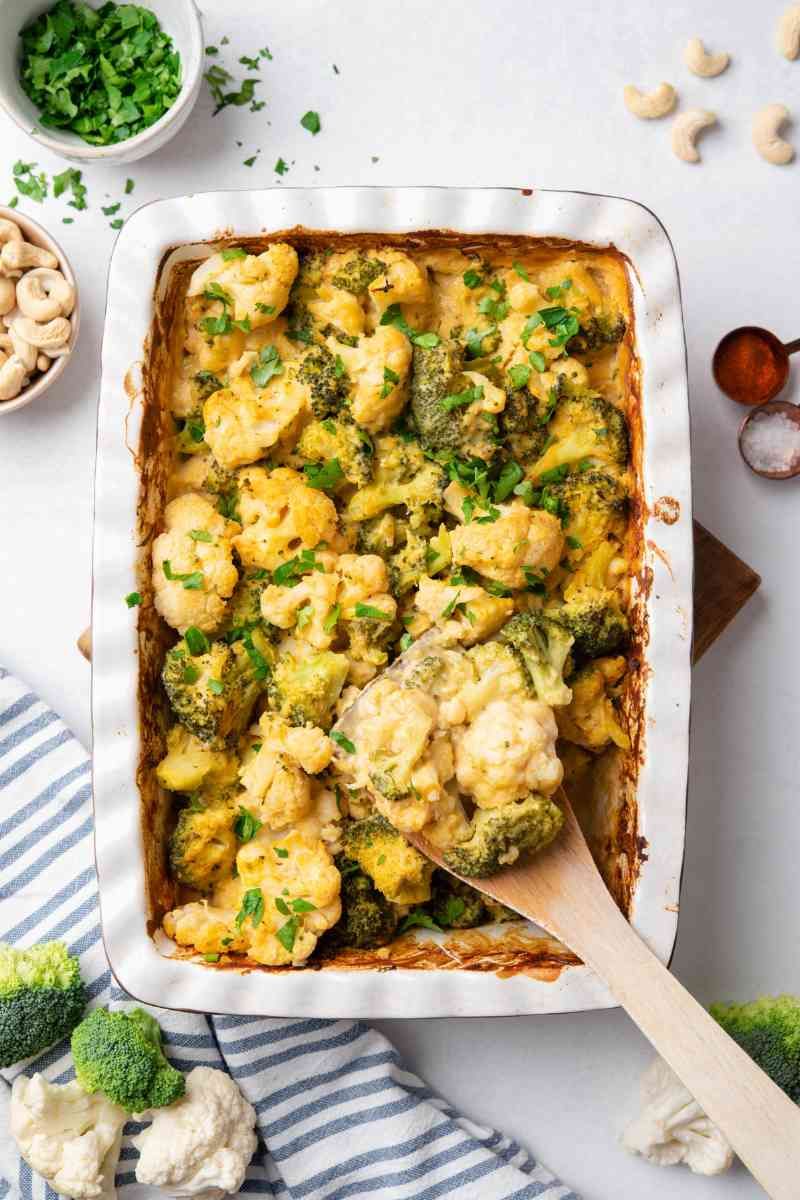 Vegan Cheesy Cauliflower Broccoli Casserole