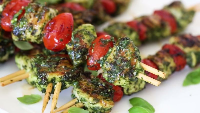 Pesto Chicken and Zucchini Skewers