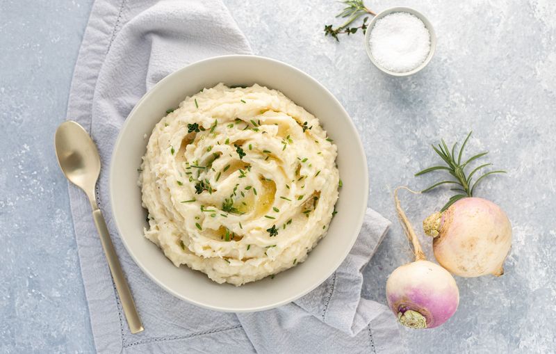 Garlic Chive Mashed Turnips