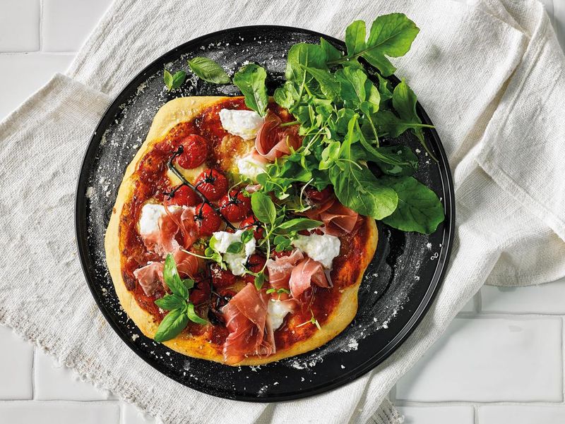Goat Cheese Pizza with Arugula and Prosciutto