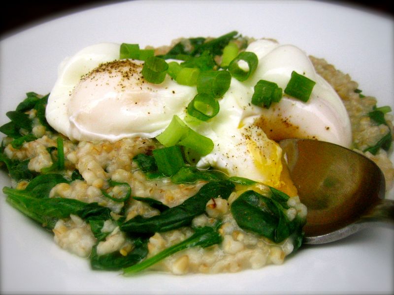 Savory Oatmeal with Spinach and Poached Egg