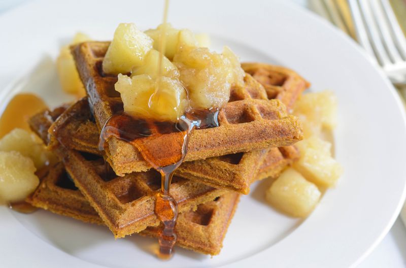Gingerbread Waffles with Apple Compote