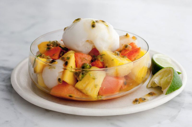 Tropical Fruit Salad with Lime-Mint Syrup