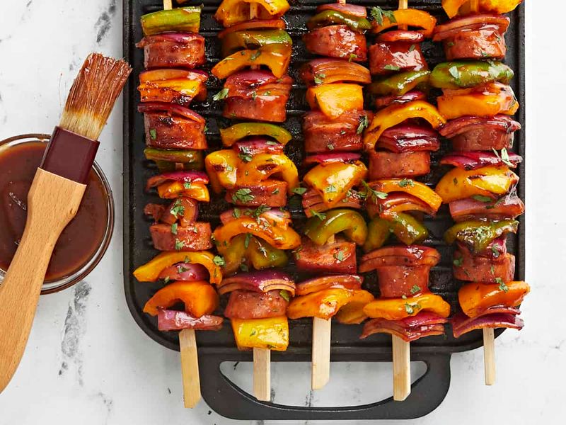 Spicy Sausage and Pepper Skewers