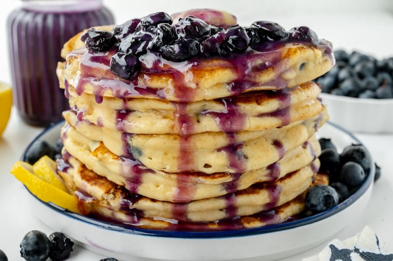 Lemon Ricotta Pancakes with Blueberry Sauce