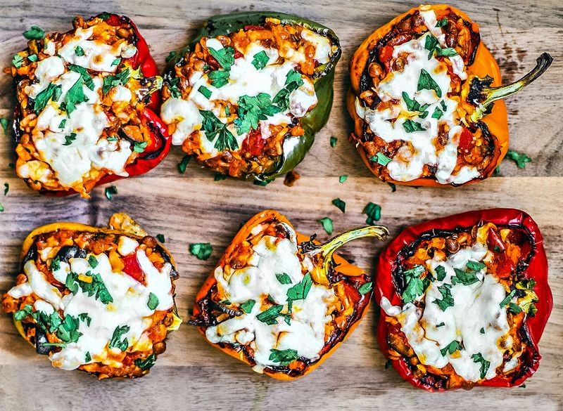 Lentil and Spinach Stuffed Bell Peppers