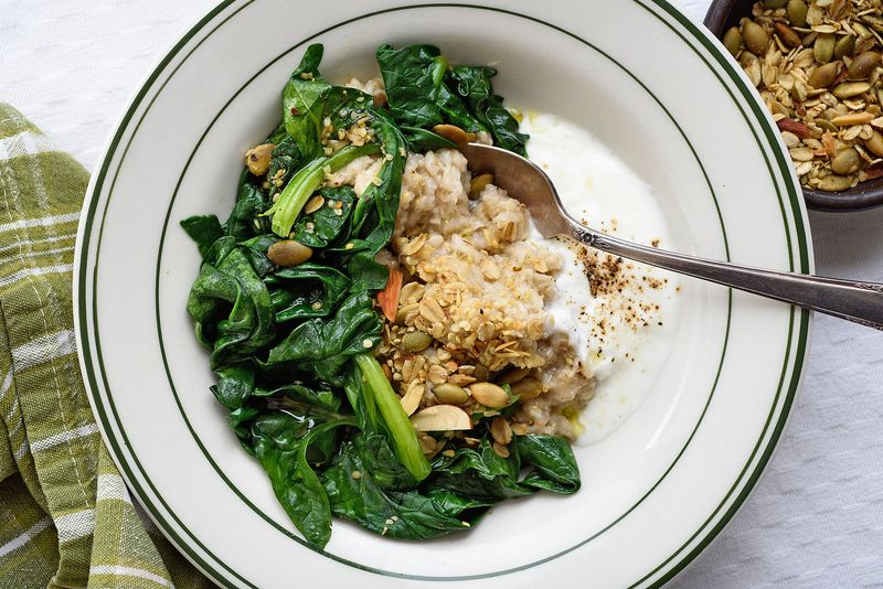 Savory Oatmeal with Spinach and Feta