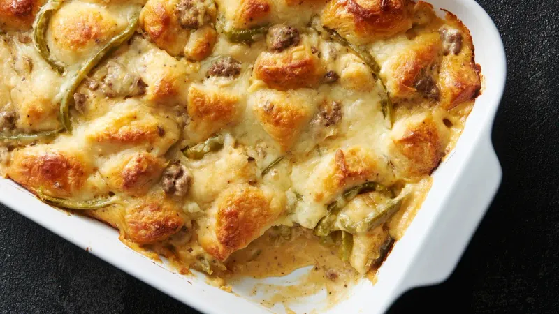 Biscuit-Topped Cheesesteak Casserole