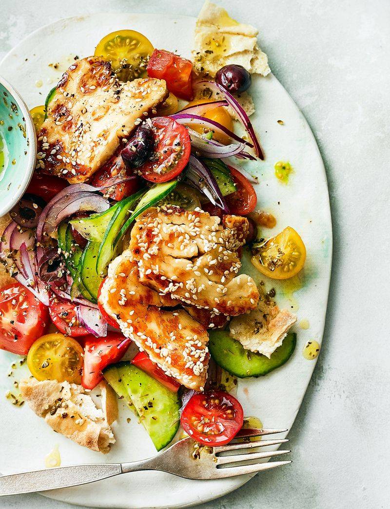 Greek Salad with Grilled Halloumi
