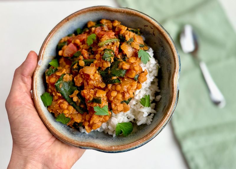 Red Lentil Curry with Spinach