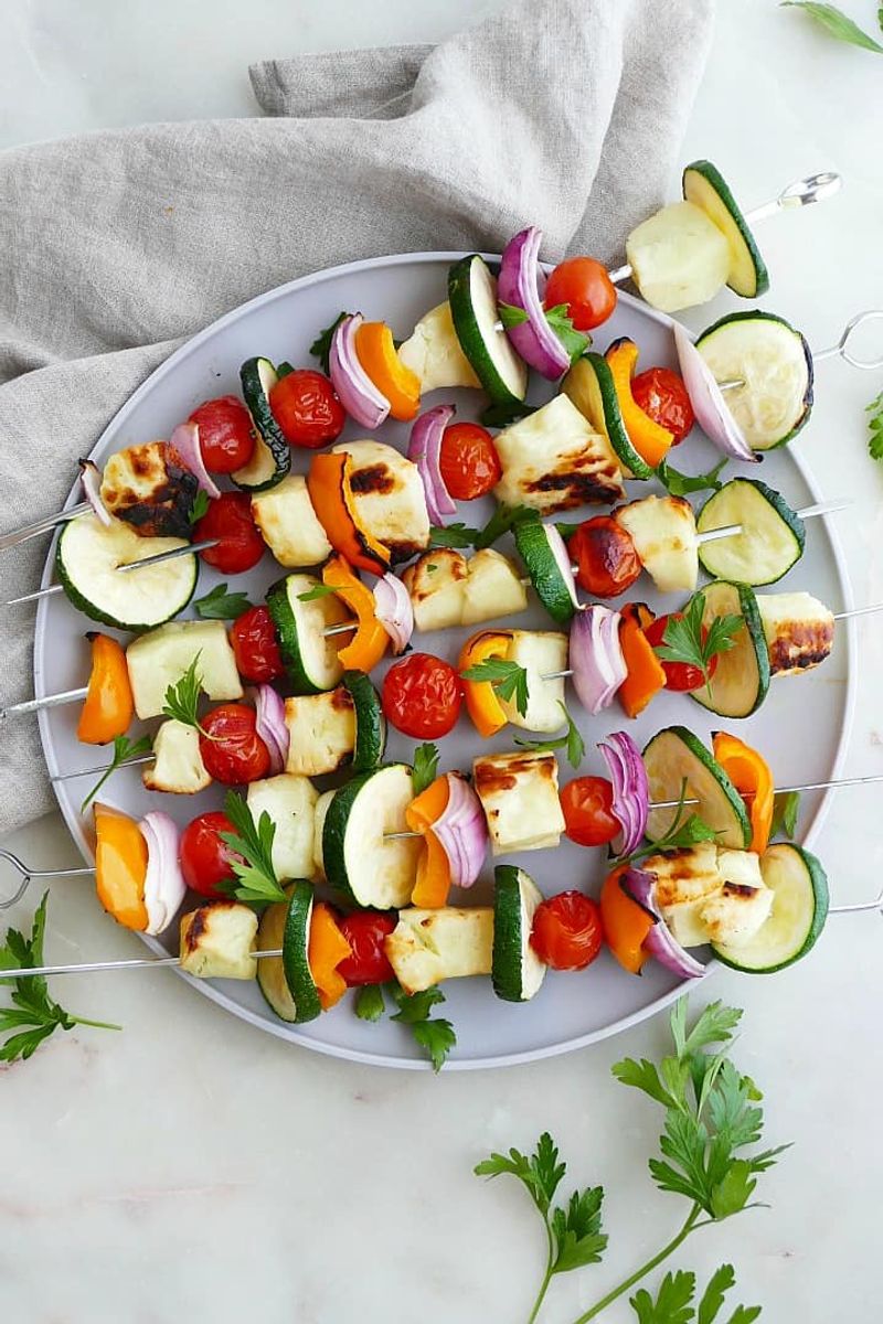 Grilled Halloumi and Vegetable Skewers