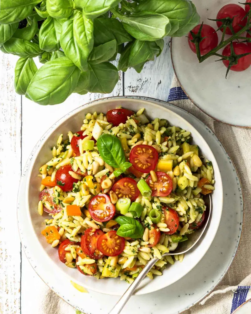 Rainbow Orzo and Veggie Salad