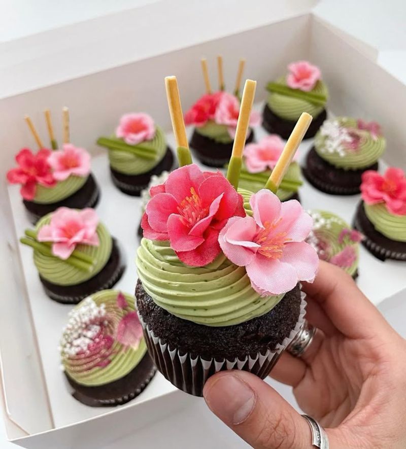 Sakura Matcha Cupcakes