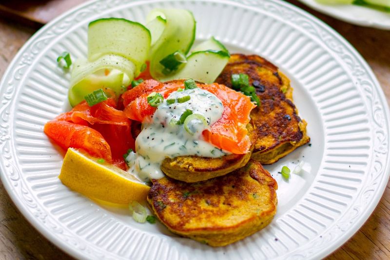 Sweet Potato Pancakes with Avocado Cream