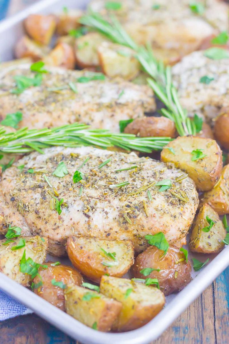 Herb-Crusted Pork Chops with Potatoes