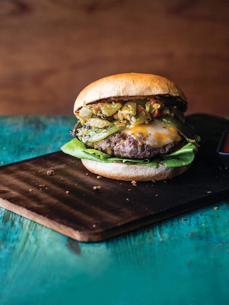 New Mexico Green Chile Cheeseburger