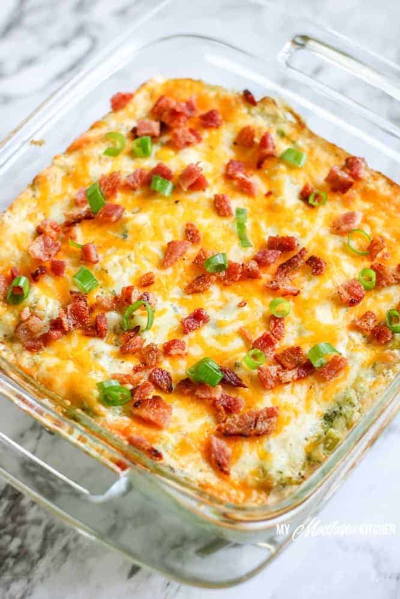 Bacon and Cheddar Cauliflower Broccoli Casserole