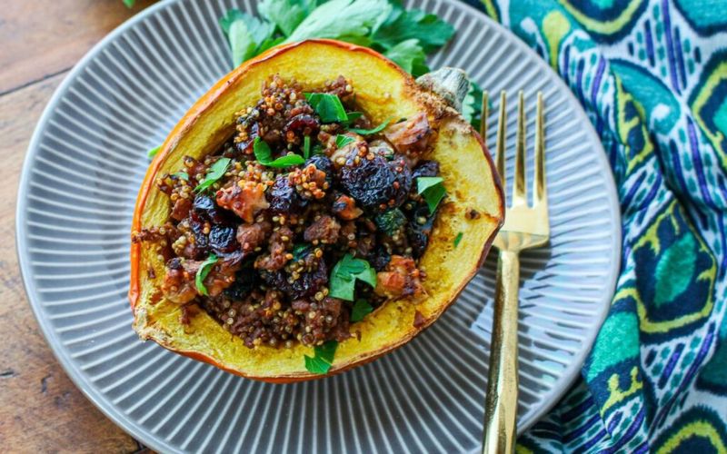Stuffed Acorn Squash with Quinoa and Cranberries