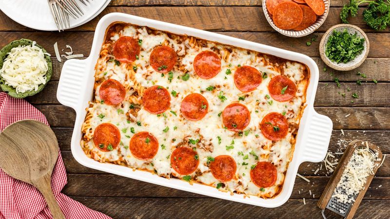 Sausage and Pepperoni Pizza Casserole