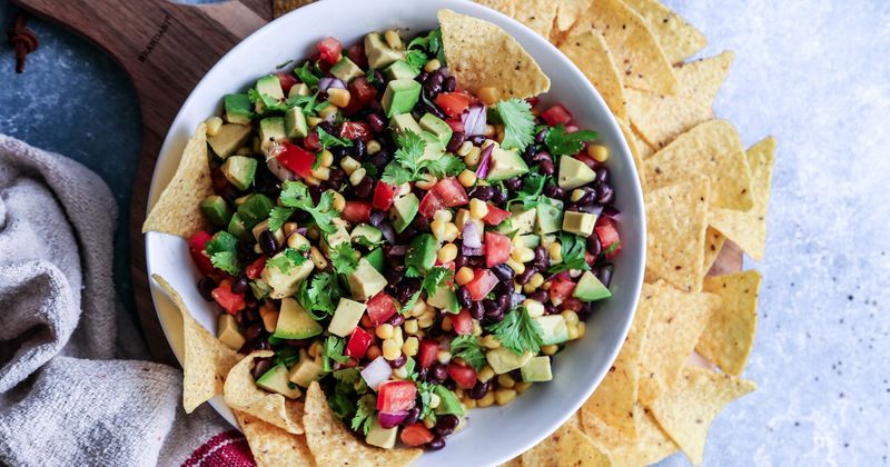 Avocado and Black Bean Dip with Tortilla Chips