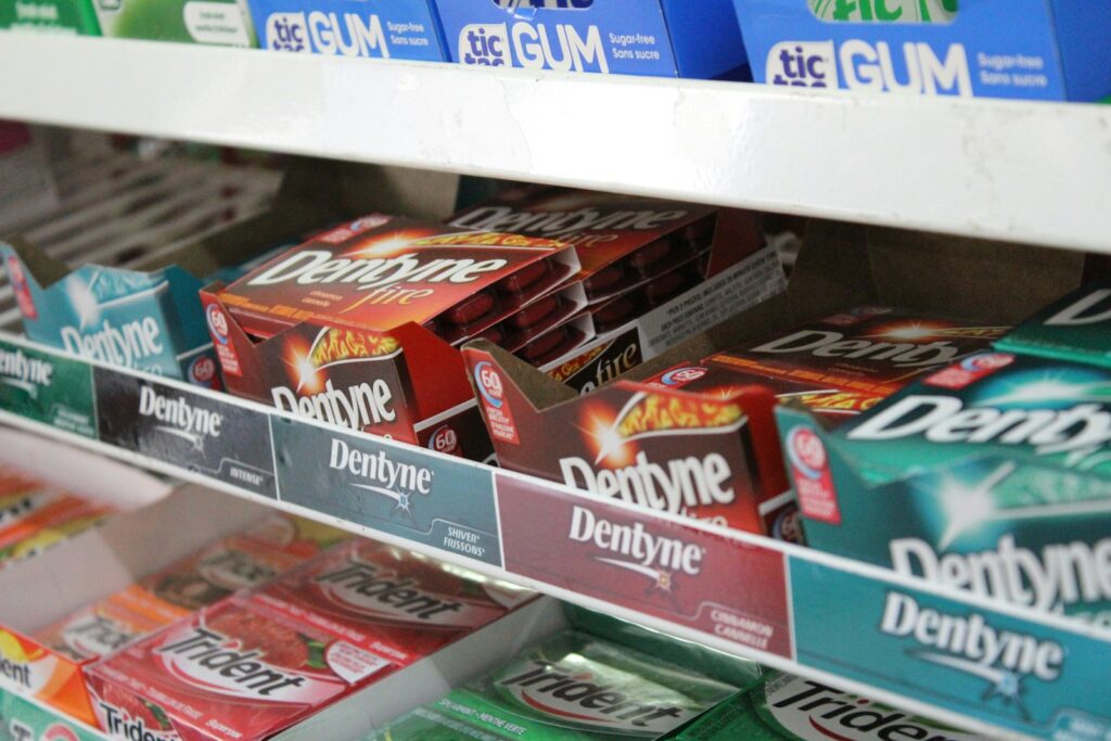 kitkat chocolate bar on white shelf