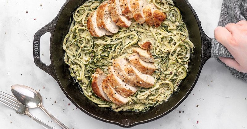 Zucchini Noodles with Pesto and Grilled Chicken
