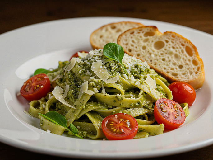 ai generated, food, pasta, dish, bread, healthy, cooking, cook, restaurant, chef, michelin, professional, realistic, gourmet