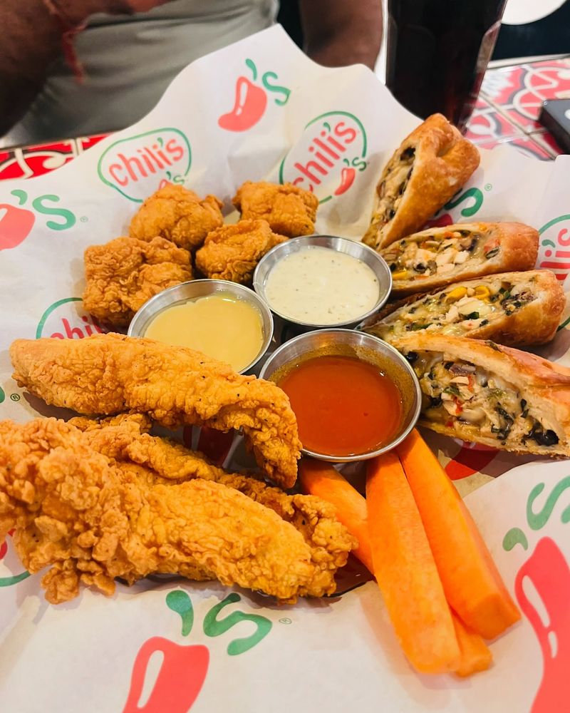 Chili’s Triple Dipper (with Fried Pickles, Egg Rolls, and Wings)