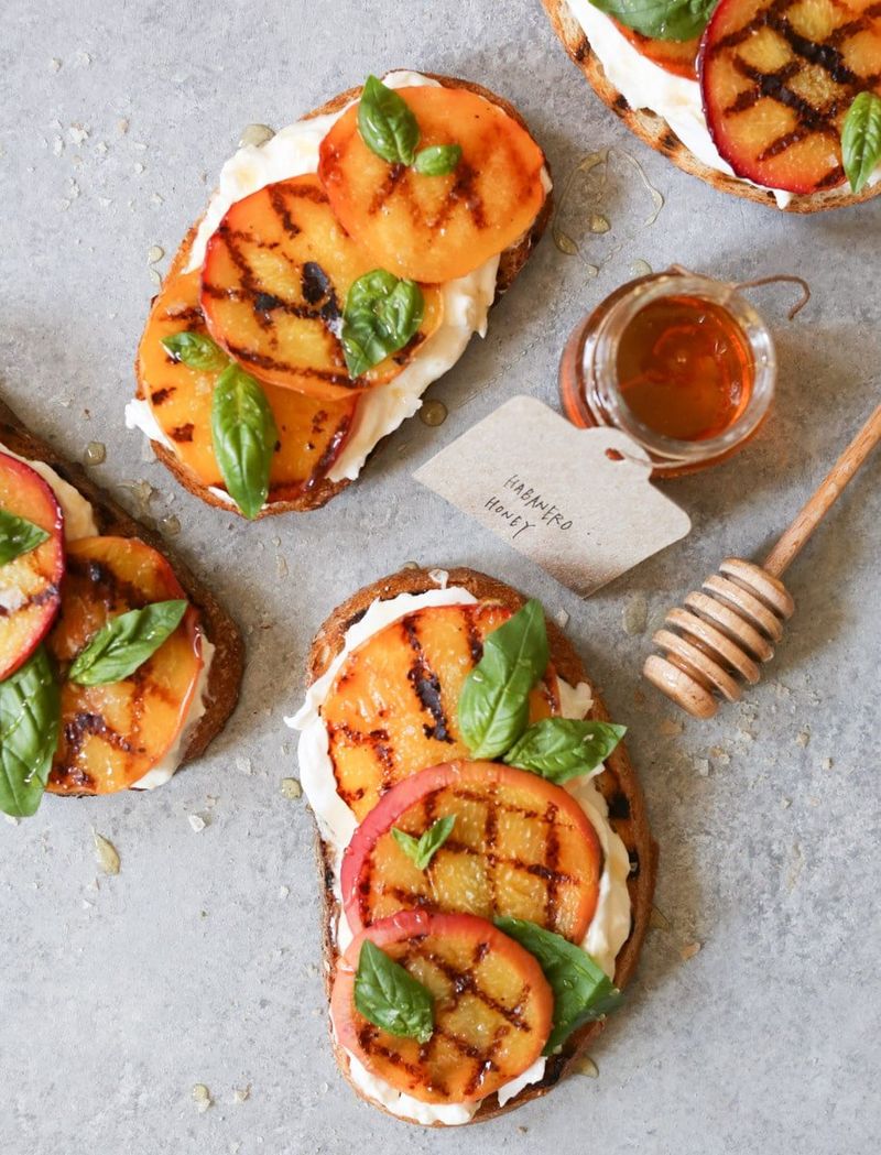Grilled Peach and Burrata Tartine