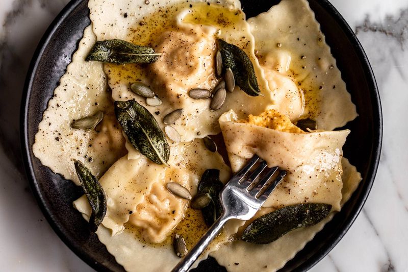 Pumpkin Ravioli with Brown Butter Sage Sauce