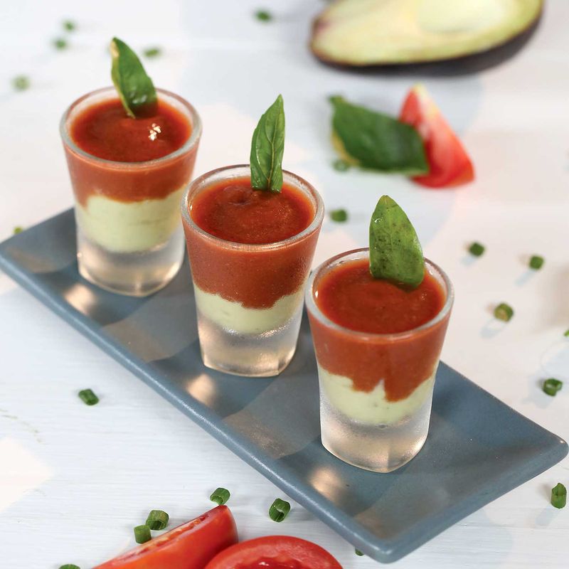 Gazpacho Shooters with Avocado Cream