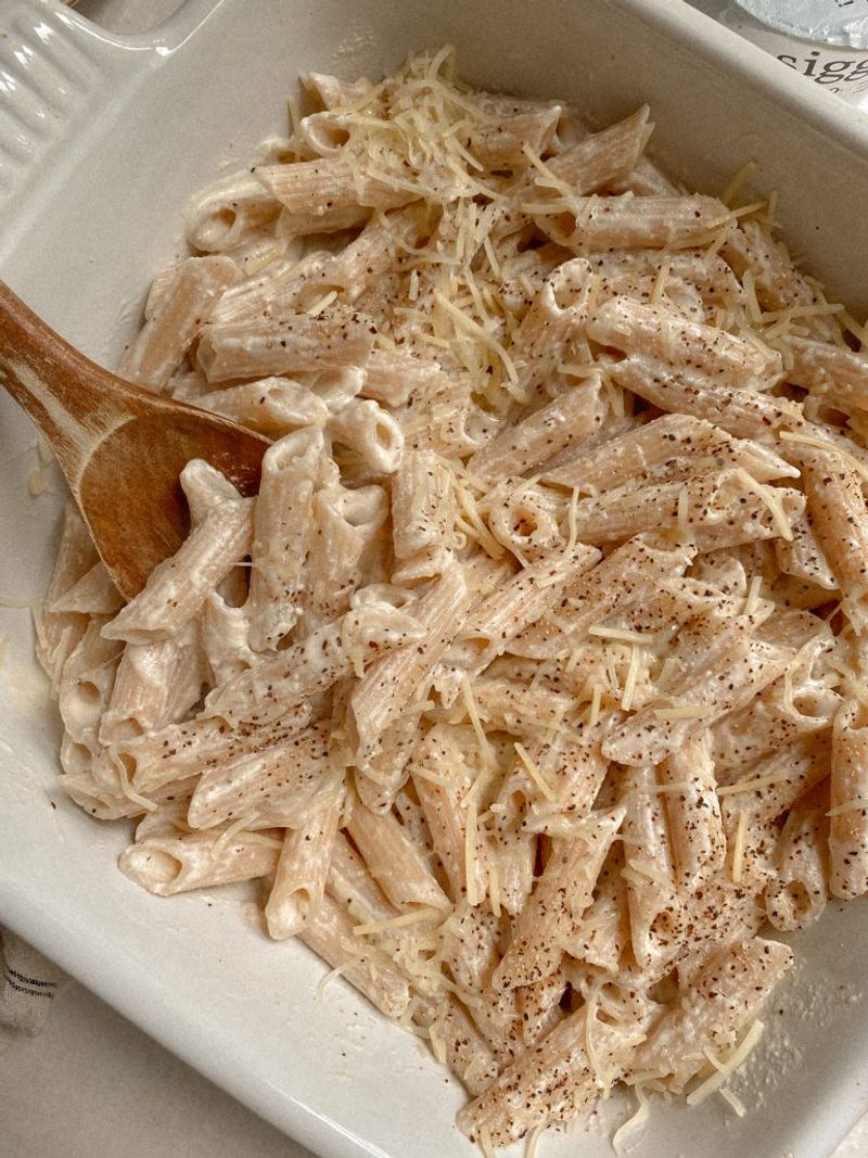 Brown Rice Penne with Creamy Alfredo Sauce