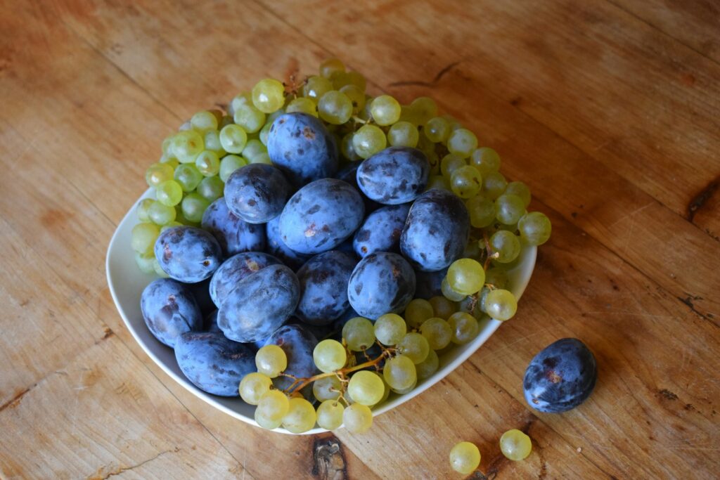 blue berries on white ceramic bowl